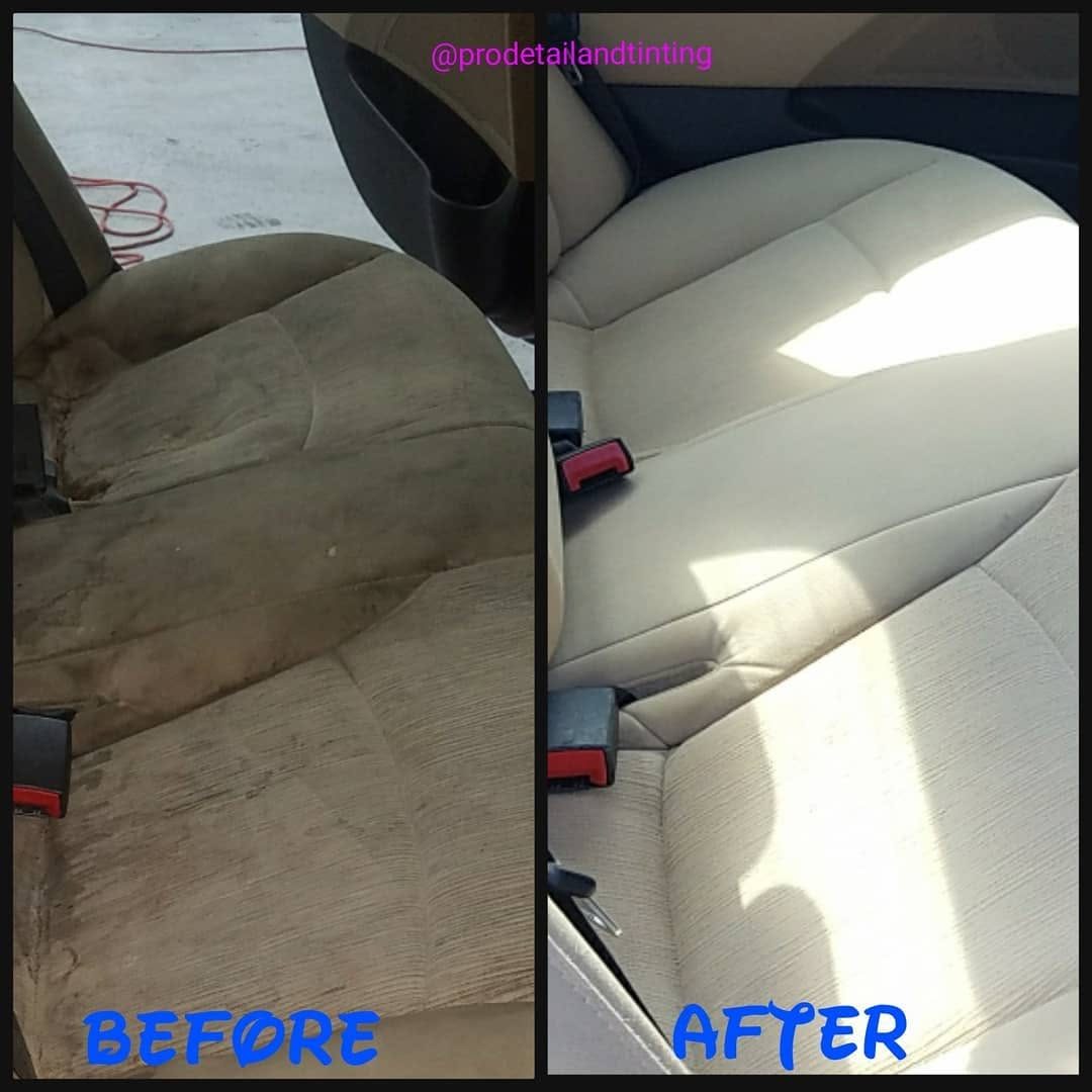 Cloth car seat before and after deep cleaning