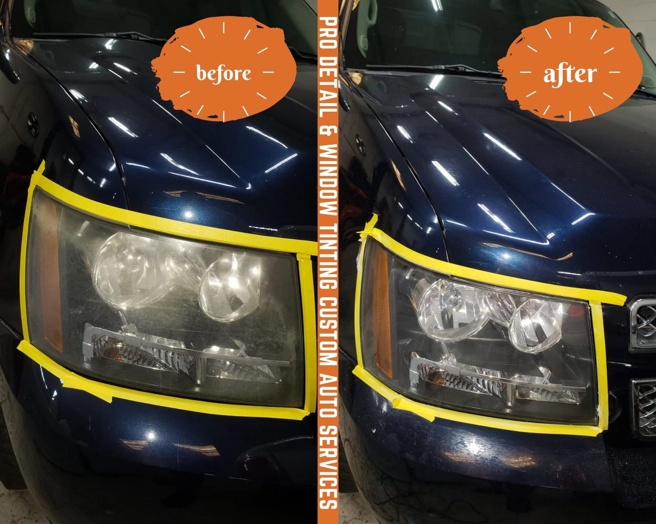 Headlight before and after restoration