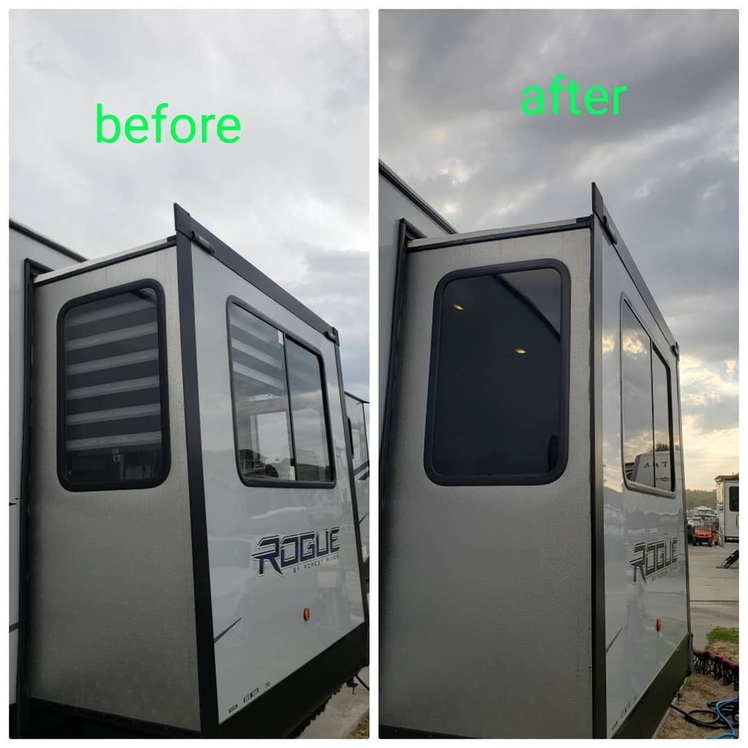 Forest River Rogue RV before and after window tint